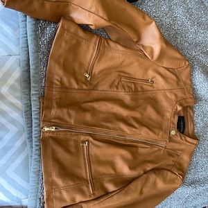 Ann Taylor Brown Faux Leather Moto Jacket